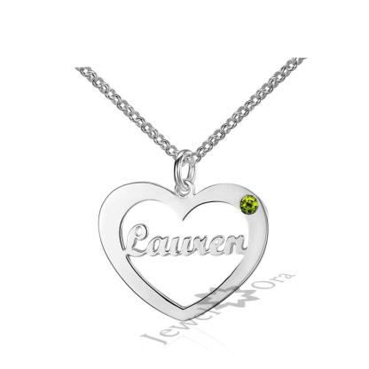Personalized 925 Sterling Silver Heart Necklace Custom Birthstone And Name Pendant For Christmas Gift - Personalized Jewel