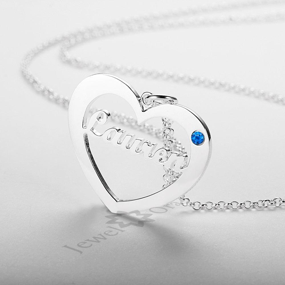 Personalized 925 Sterling Silver Heart Necklace Custom Birthstone And Name Pendant For Christmas Gift - Personalized Jewel