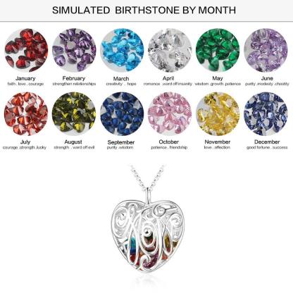 Personalized 925 Sterling Silver Hollow Pattern Heart Necklace with Birthstone, Perfect Gift for Mom - Personalized Jewel