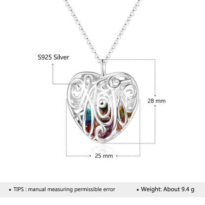 Personalized 925 Sterling Silver Hollow Pattern Heart Necklace with Birthstone, Perfect Gift for Mom - Personalized Jewel