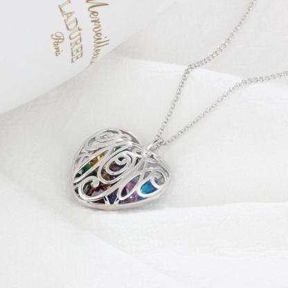 Personalized 925 Sterling Silver Hollow Pattern Heart Necklace with Birthstone, Perfect Gift for Mom - Personalized Jewel