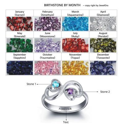 Personalized 925 Sterling Silver Infinity Love Rings for Women – Custom Two Birthstones & Engrave Name – Trendy Jewelry - Personalized Jewel