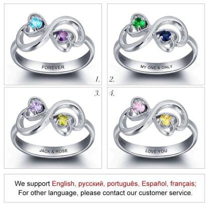 Personalized 925 Sterling Silver Infinity Love Rings for Women – Custom Two Birthstones & Engrave Name – Trendy Jewelry - Personalized Jewel