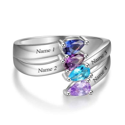 Personalized 925 Sterling Silver Jewelry Engraved 4 Names Sister Birthstone Rings - Personalized Jewel