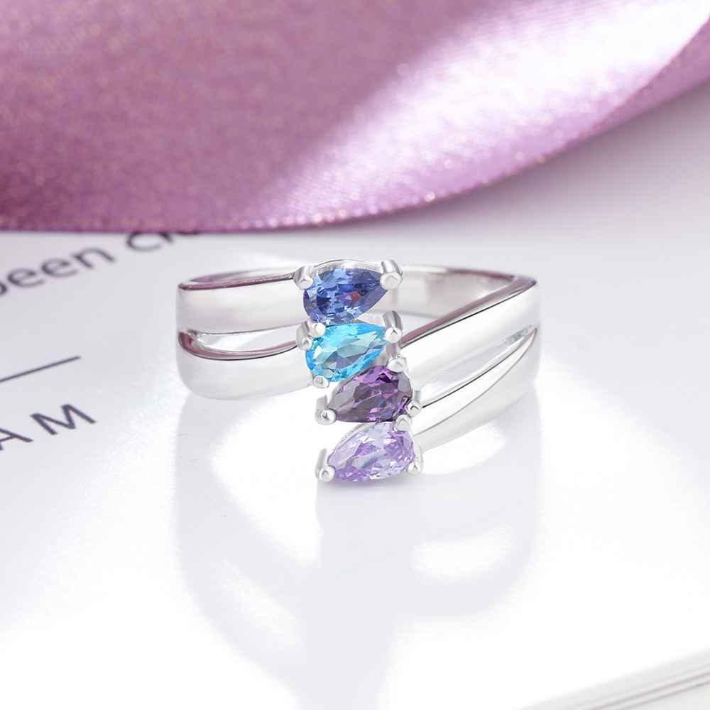 Personalized 925 Sterling Silver Jewelry Engraved 4 Names Sister Birthstone Rings - Personalized Jewel