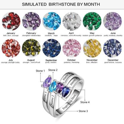 Personalized 925 Sterling Silver Jewelry Engraved 4 Names Sister Birthstone Rings - Personalized Jewel