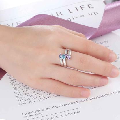 Personalized 925 Sterling Silver Jewelry Engraved 4 Names Sister Birthstone Rings - Personalized Jewel