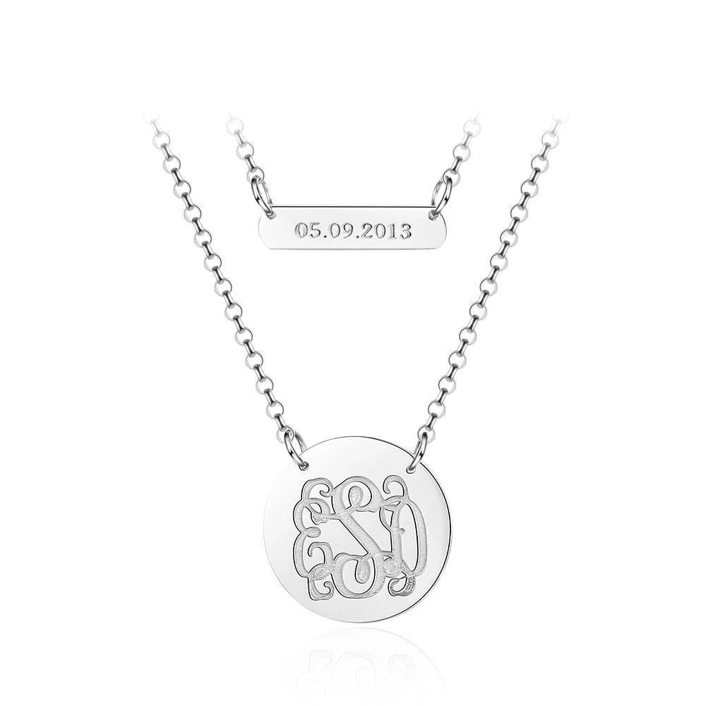 Personalized 925 Sterling Silver Monogram Custom Name & Date Double Chain Necklaces, Gift For Women - Personalized Jewel