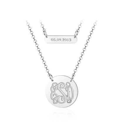 Personalized 925 Sterling Silver Monogram Custom Name & Date Double Chain Necklaces, Gift For Women - Personalized Jewel