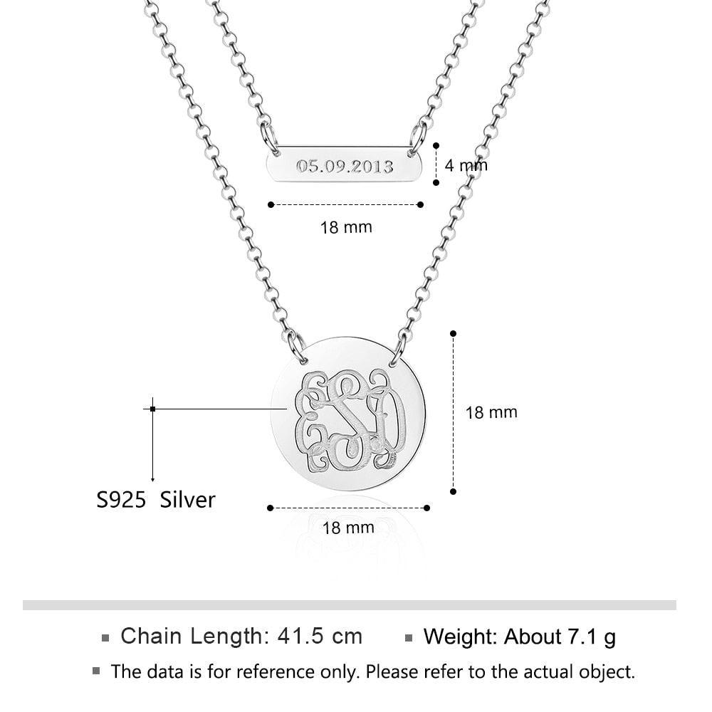 Personalized 925 Sterling Silver Monogram Custom Name & Date Double Chain Necklaces, Gift For Women - Personalized Jewel