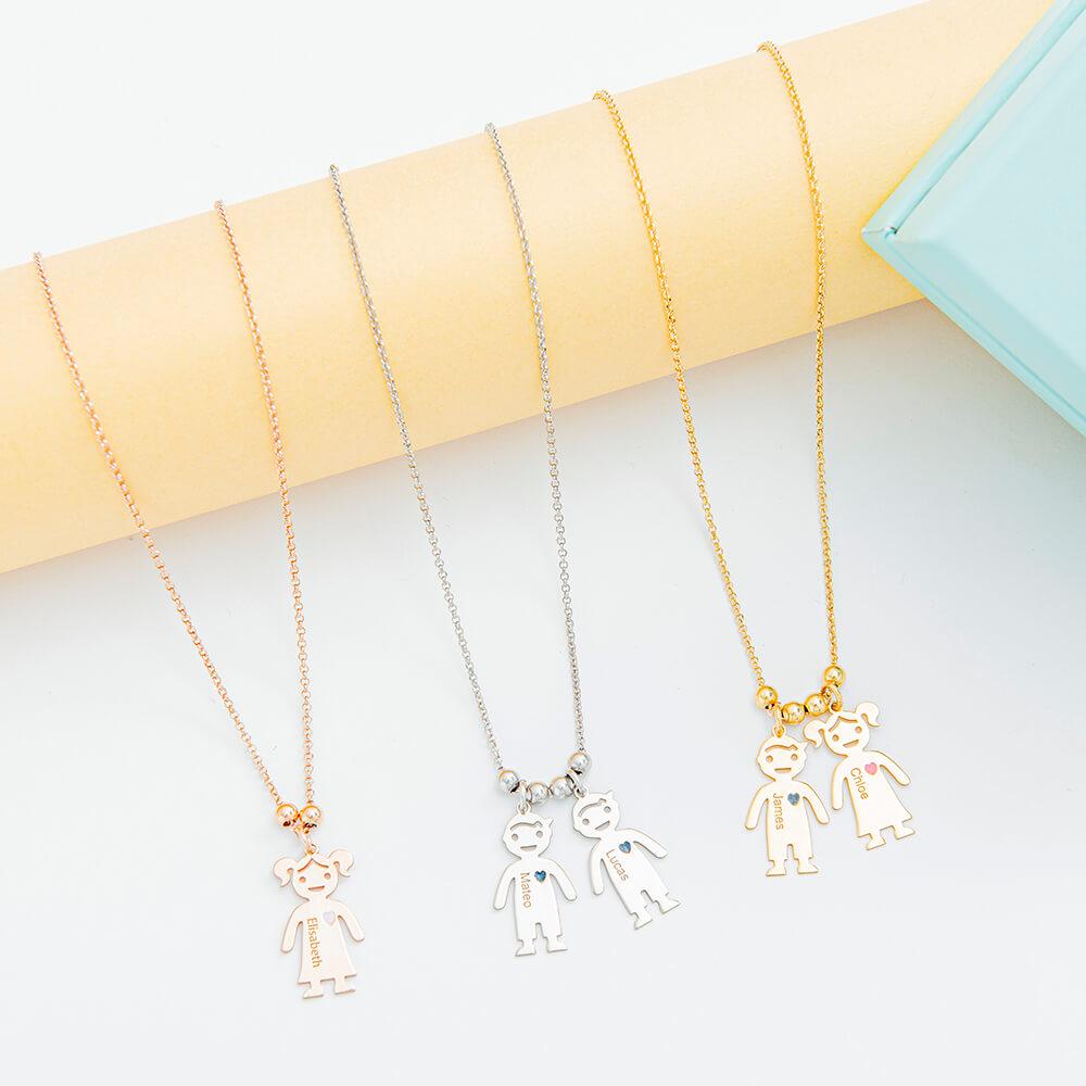 My Children Engraved Sterling Silver Necklace - 2 Custom Name & Birthstones - Personalized Jewel