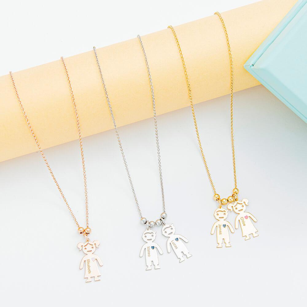 My Children Engraved Sterling Silver Necklace - 2 Custom Name & Birthstones - Personalized Jewel