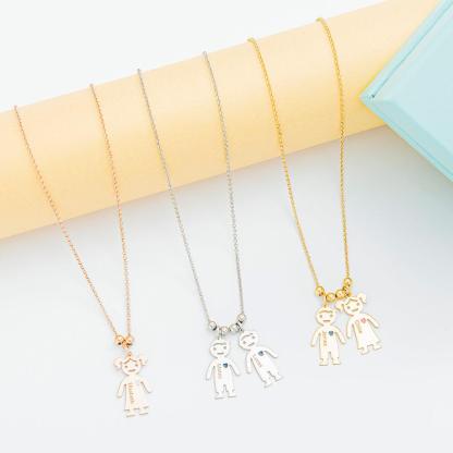 My Children Engraved Sterling Silver Necklace - 2 Custom Name & Birthstones - Personalized Jewel