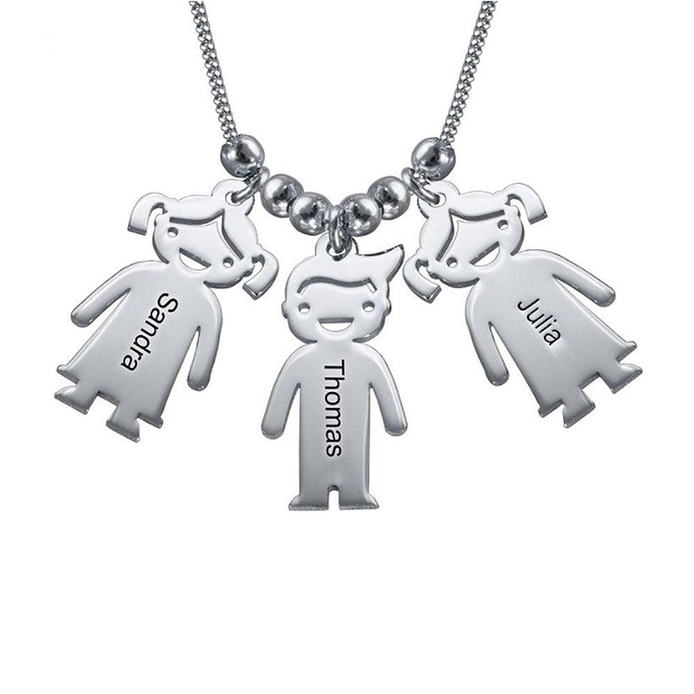 Personalized 925 Sterling Silver My Children Engraved Necklace - 3 Custom Name Engravings on the Children Designed German Silver Plate-Personalized Jewels