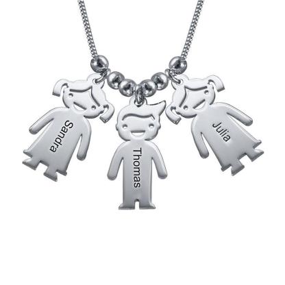 Personalized 925 Sterling Silver My Children Engraved Necklace - 3 Custom Name Engravings on the Children Designed German Silver Plate - Personalized Jewel