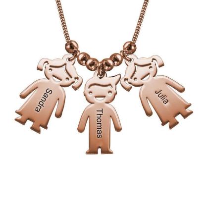 Personalized 925 Sterling Silver My Children Engraved Necklace - 3 Custom Name Engravings on the Children Designed German Silver Plate - Personalized Jewel