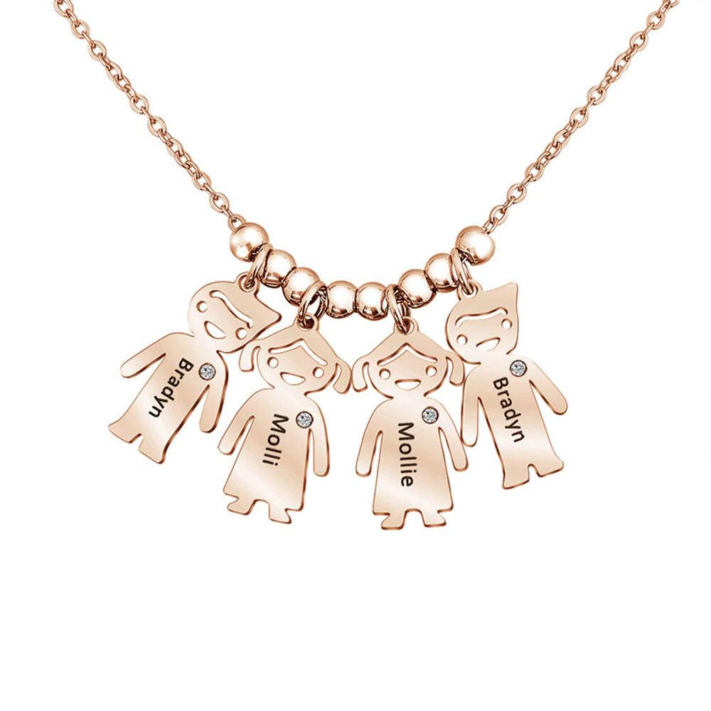 Personalized 925 Sterling Silver My Children Engraved Necklace - 4 Custom Name Engravings on the Children Designed German Silver Plate - Personalized Jewel