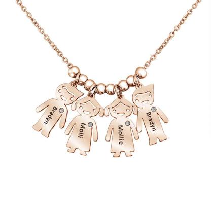 Personalized 925 Sterling Silver My Children Engraved Necklace - 4 Custom Name Engravings on the Children Designed German Silver Plate - Personalized Jewel