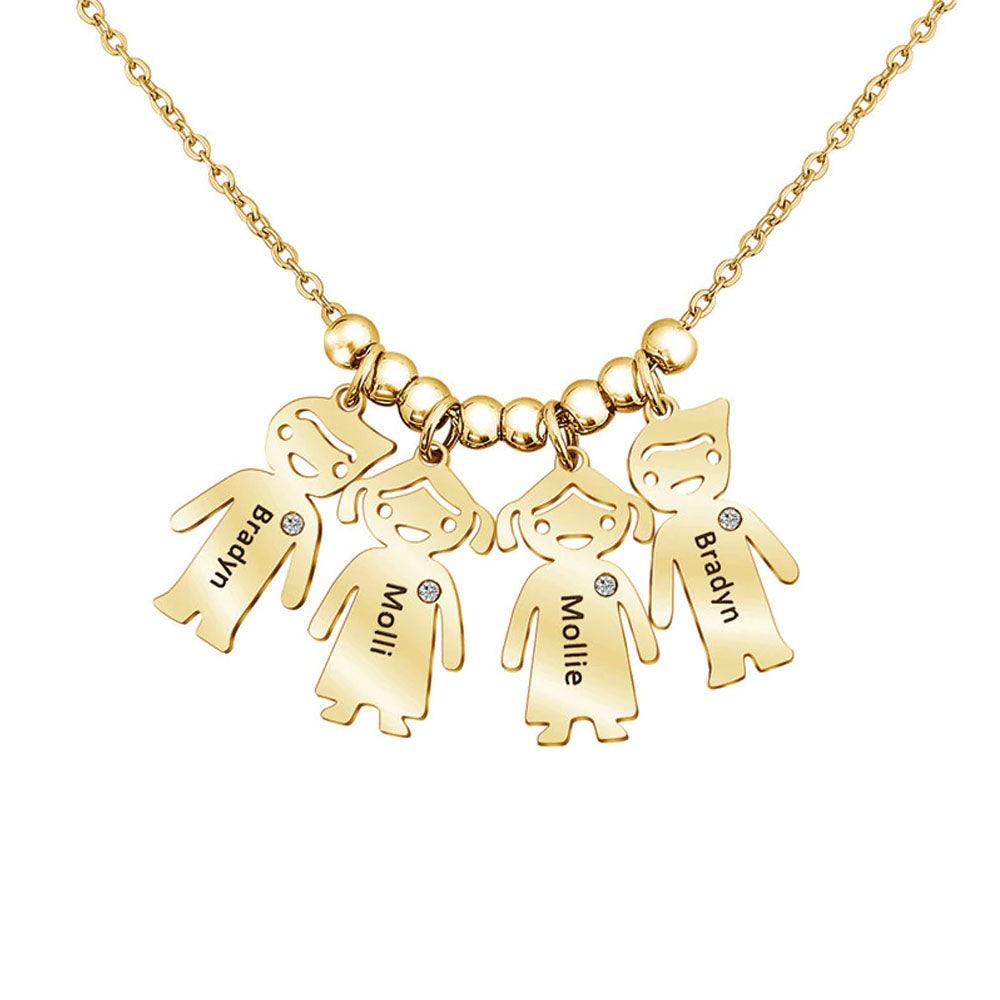 Personalized 925 Sterling Silver My Children Engraved Necklace - 4 Custom Name Engravings on the Children Designed German Silver Plate - Personalized Jewel