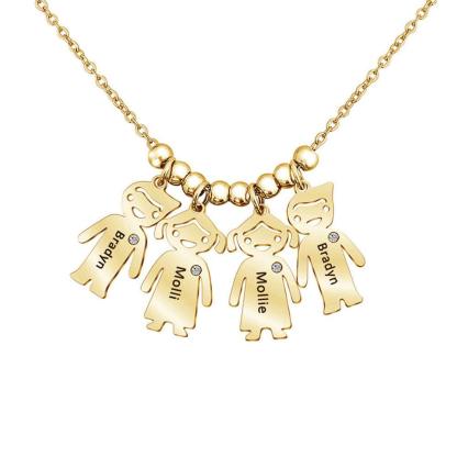 Personalized 925 Sterling Silver My Children Engraved Necklace - 4 Custom Name Engravings on the Children Designed German Silver Plate - Personalized Jewel