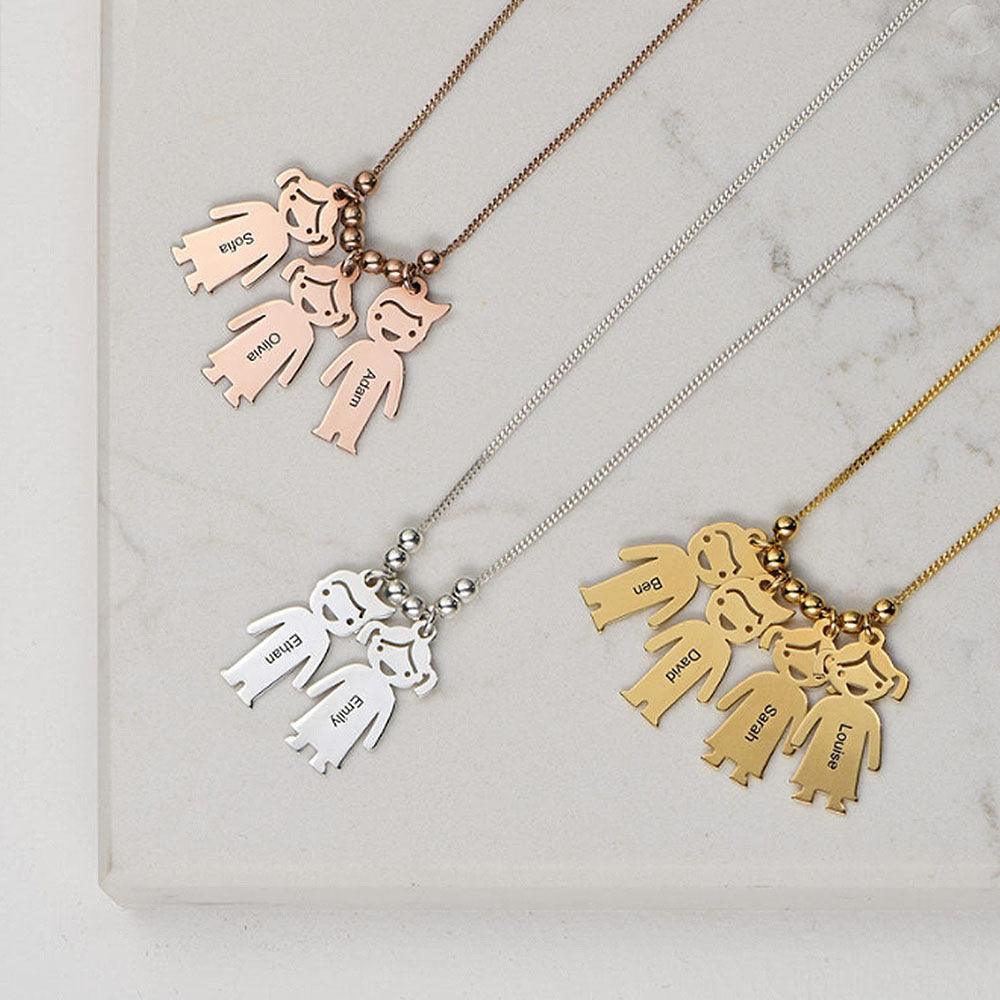 Personalized 925 Sterling Silver My Children Engraved Necklace - 4 Custom Name Engravings on the Children Designed German Silver Plate - Personalized Jewel
