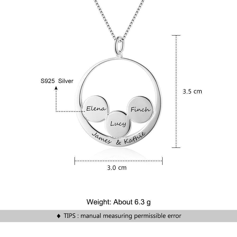 Personalized 925 Sterling Silver Name Necklace & 3 Round Together in a Circle Pendant, Trendy Women’s Jewelry - Personalized Jewel