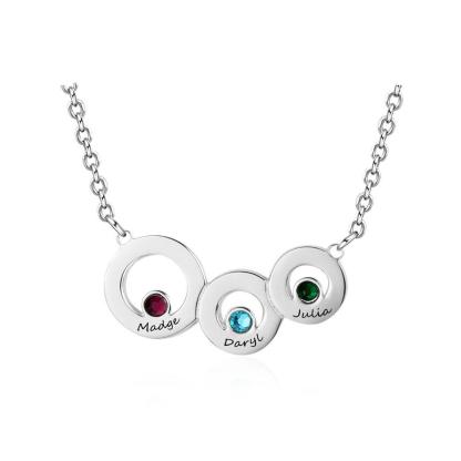 Personalized 925 Sterling Silver Name Necklace with 3 Circle Birthstone Pendant, Trendy Family Jewelry for Women - Personalized Jewel