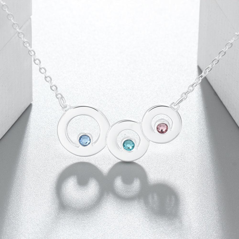 Personalized 925 Sterling Silver Name Necklace with 3 Circle Birthstone Pendant, Trendy Family Jewelry for Women - Personalized Jewel