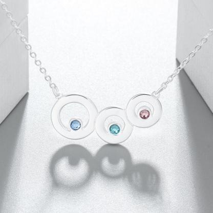 Personalized 925 Sterling Silver Name Necklace with 3 Circle Birthstone Pendant, Trendy Family Jewelry for Women - Personalized Jewel