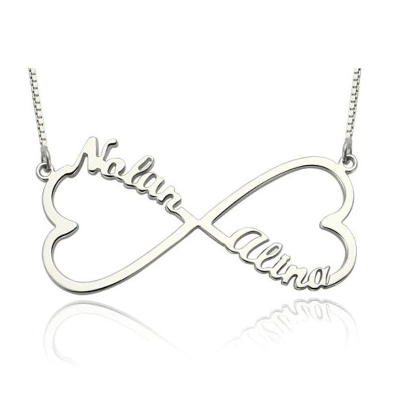 Personalized 925 Sterling Silver Name Necklace With Double Heart Customize Pendant - Personalized Jewel