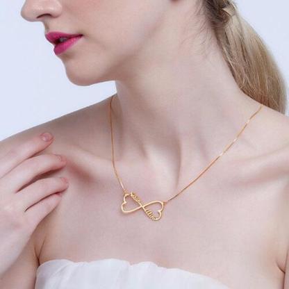 Personalized 925 Sterling Silver Name Necklace With Double Heart Customize Pendant - Personalized Jewel