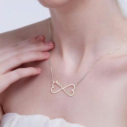 Personalized 925 Sterling Silver Name Necklace With Double Heart Customize Pendant - Personalized Jewel