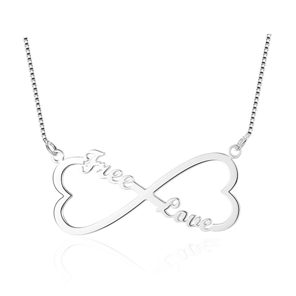 Personalized 925 Sterling Silver Nameplate Pendant Custom Made Name Double Heart Necklace Anniversary Gift - Personalized Jewel