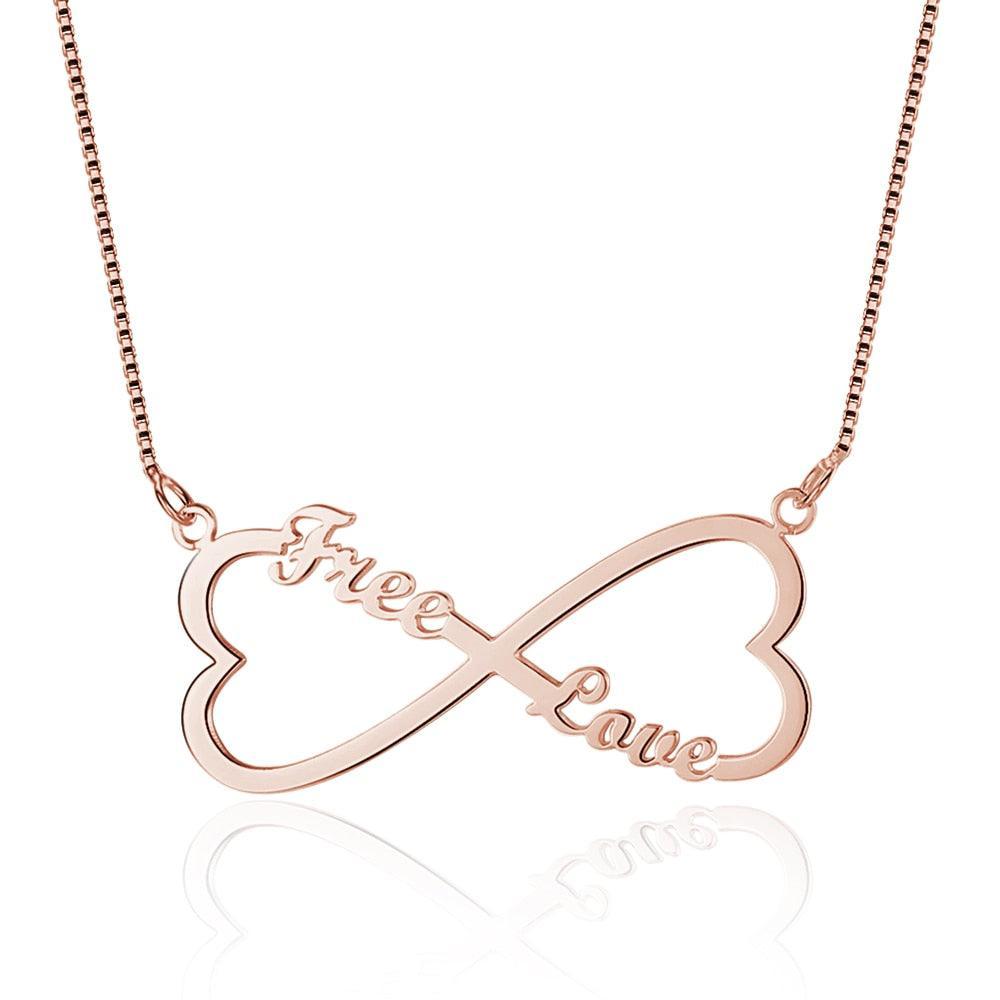 Personalized 925 Sterling Silver Nameplate Pendant Custom Made Name Double Heart Necklace Anniversary Gift - Personalized Jewel