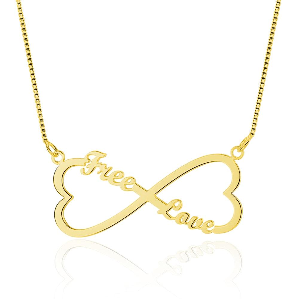 Personalized 925 Sterling Silver Nameplate Pendant Custom Made Name Double Heart Necklace Anniversary Gift - Personalized Jewel