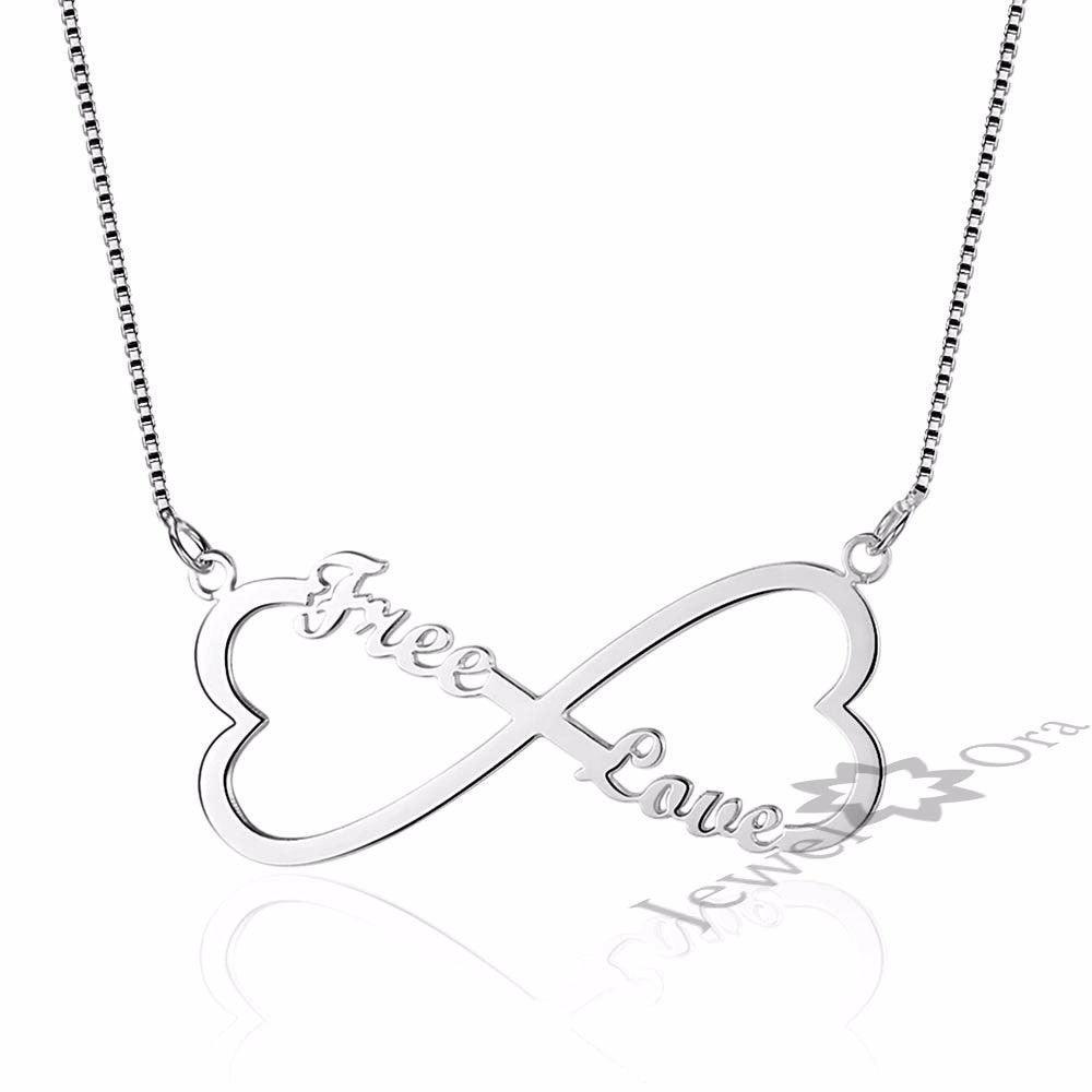Personalized 925 Sterling Silver Nameplate Pendant Custom Made Name Double Heart Necklace Anniversary Gift - Personalized Jewel