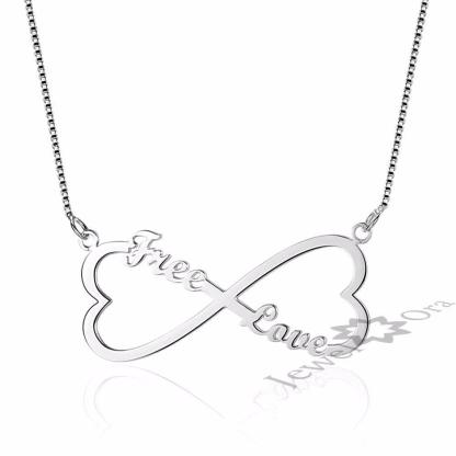 Personalized 925 Sterling Silver Nameplate Pendant Custom Made Name Double Heart Necklace Anniversary Gift - Personalized Jewel