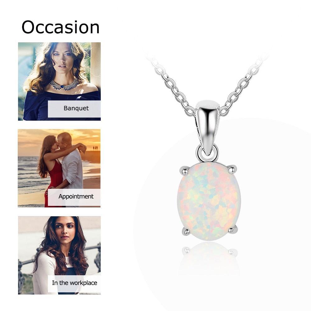 Personalized 925 Sterling Silver Necklace for Women with Milky Opal Pendant, Wedding Gift for Girls - Personalized Jewel