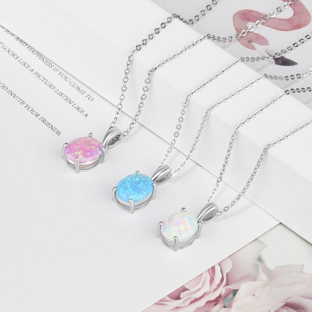 Personalized 925 Sterling Silver Necklace for Women with Milky Opal Pendant, Wedding Gift for Girls - Personalized Jewel
