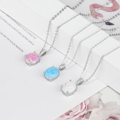 Personalized 925 Sterling Silver Necklace for Women with Milky Opal Pendant, Wedding Gift for Girls - Personalized Jewel