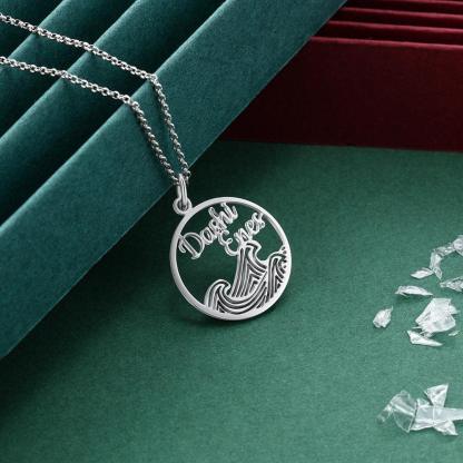 Personalized 925 Sterling Silver Necklace For Women With Wave Shape Customized 2 Names Circle Pendant, Anniversary Gift - Personalized Jewel