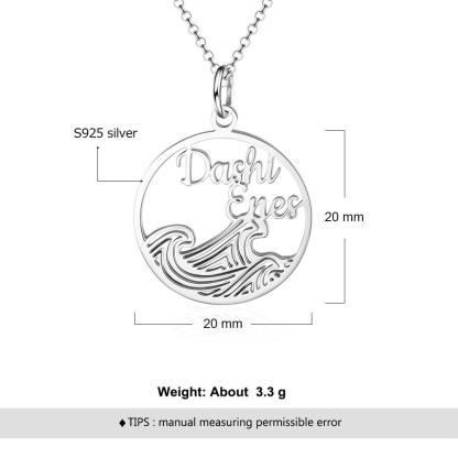 Personalized 925 Sterling Silver Necklace For Women With Wave Shape Customized 2 Names Circle Pendant, Anniversary Gift - Personalized Jewel