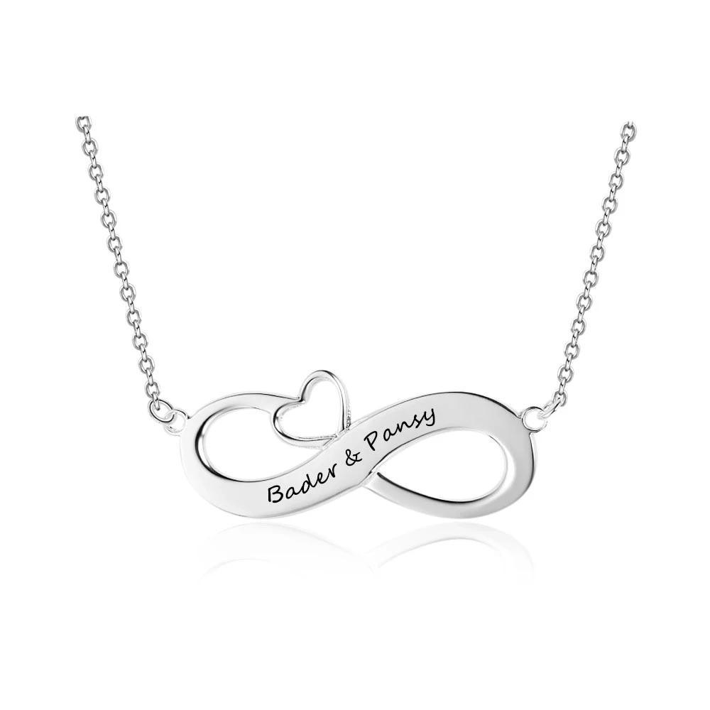 Personalized 925 Sterling Silver Necklace - Infinity Heart-Shaped Pendant - Custom Names - Christmas Gift-Personalized Jewels
