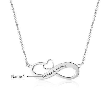 Personalized 925 Sterling Silver Necklace - Infinity Heart-Shaped Pendant - Custom Names - Christmas Gift-Personalized Jewels