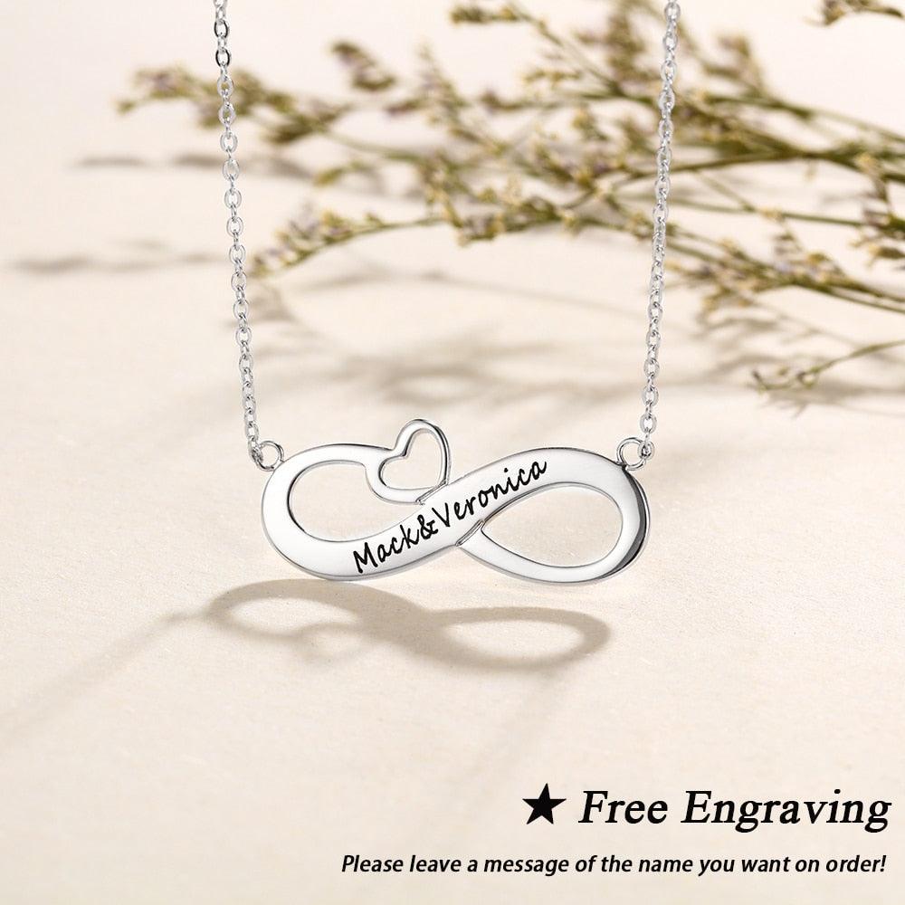 Personalized 925 Sterling Silver Necklace - Infinity Heart-Shaped Pendant - Custom Names - Christmas Gift-Personalized Jewels