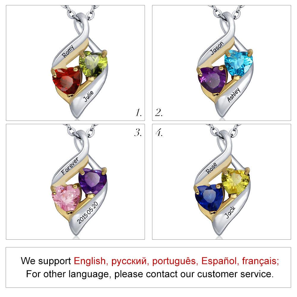 Personalized 925 Sterling Silver Necklace With 2 Birthstones, Trendy Name Engraved Women’s Pendant Necklace, Fashion Jewelry For Mother & Daughter - Personalized Jewel