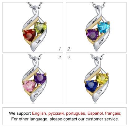 Personalized 925 Sterling Silver Necklace With 2 Birthstones, Trendy Name Engraved Women’s Pendant Necklace, Fashion Jewelry For Mother & Daughter - Personalized Jewel