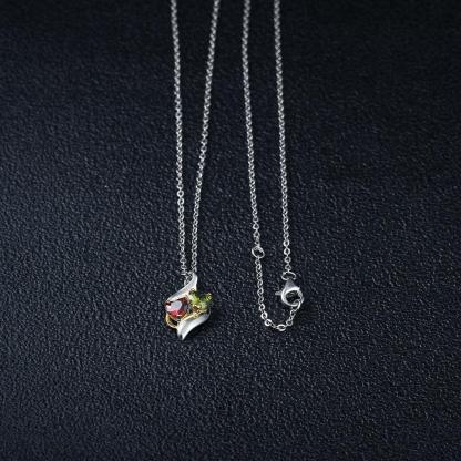 Personalized 925 Sterling Silver Necklace With 2 Birthstones, Trendy Name Engraved Women’s Pendant Necklace, Fashion Jewelry For Mother & Daughter - Personalized Jewel