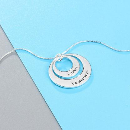 Personalized 925 Sterling Silver Necklace With 2 Round Engrave Name Pendant For Women - Personalized Jewel