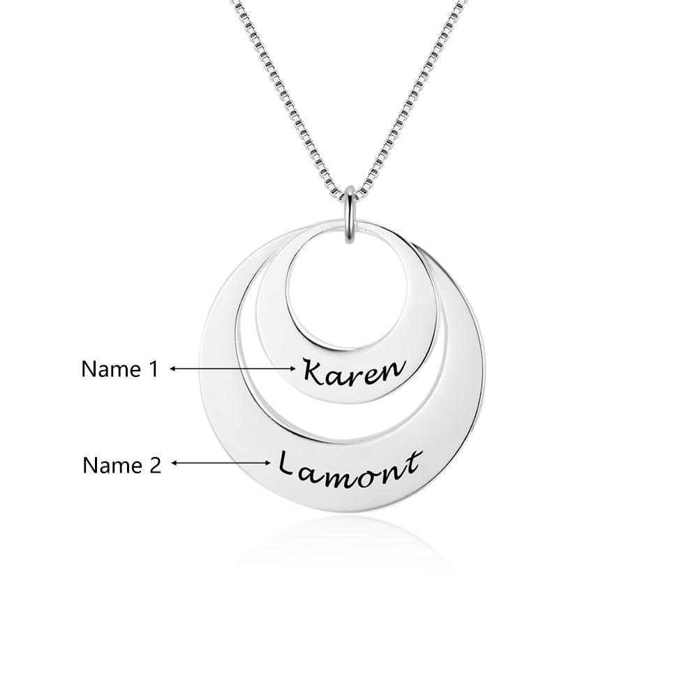 Personalized 925 Sterling Silver Necklace With 2 Round Engrave Name Pendant For Women - Personalized Jewel